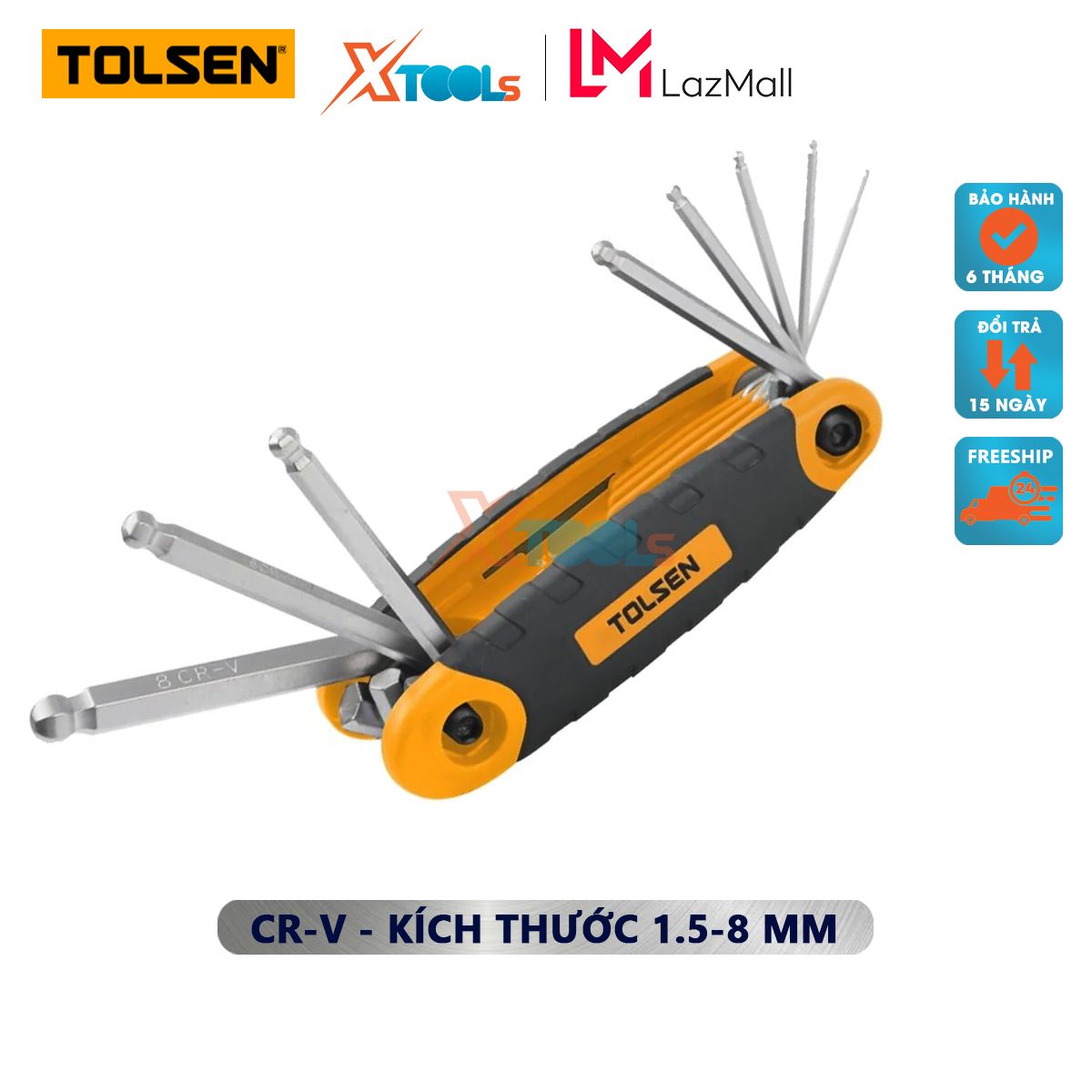 Bộ khóa lục giác đầu bi dạng xếp 8 chi tiết tolsen 20068 | bộ 8 chìa lục giác kích thước 1.5-8mm hỗ trợ vặn mở được dễ dàng và tốn ít sức - chính hãng - xtools