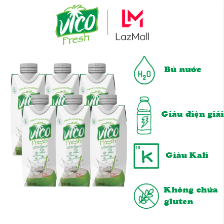 Combo 6 Hộp Nước Dừa Vico Fresh Vị Xiêm 330ml - Giải Khát Cho Mùa Hè Nắng Nóng