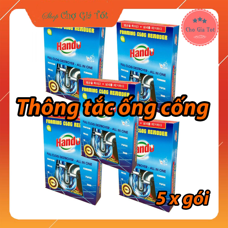 Bộ 5 hộp bột thông cống xuất khẩu Hando 100Gr