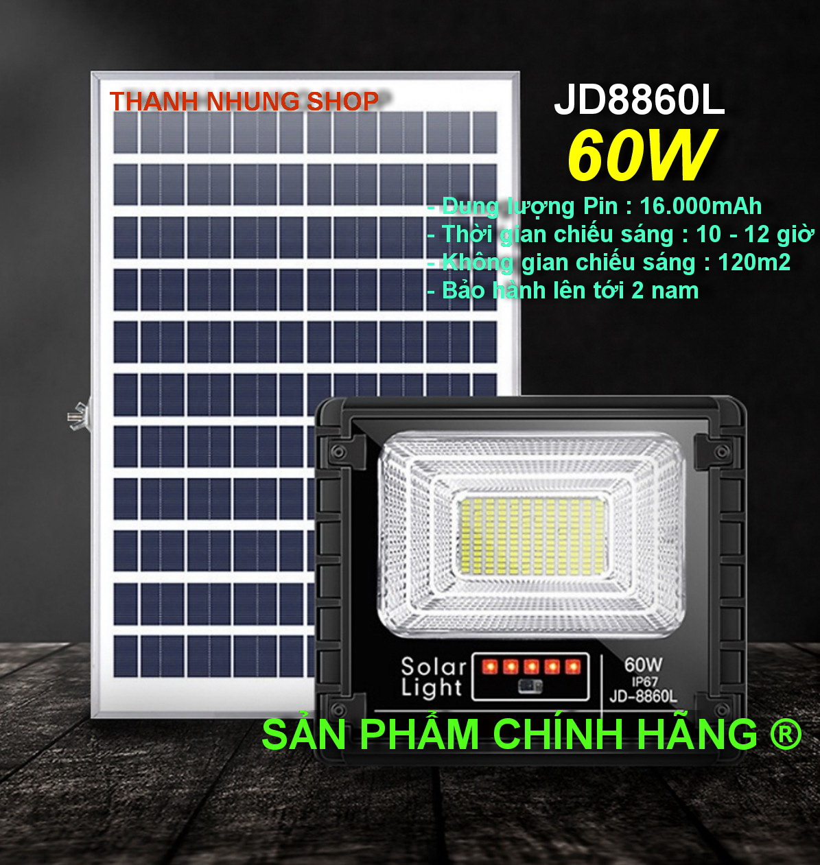Đèn năng lượng mặt trời hãng jindian jd-8860l