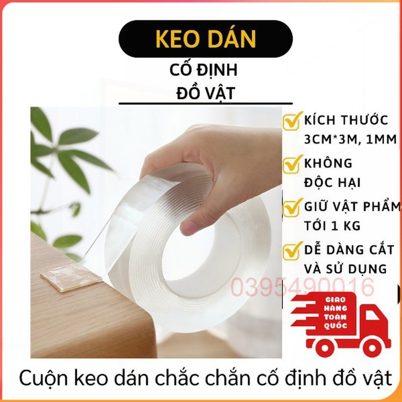 Băng keo 2 mặt đa năng siêu dính chắc bản 3m silicon trong suốt dán hai tường