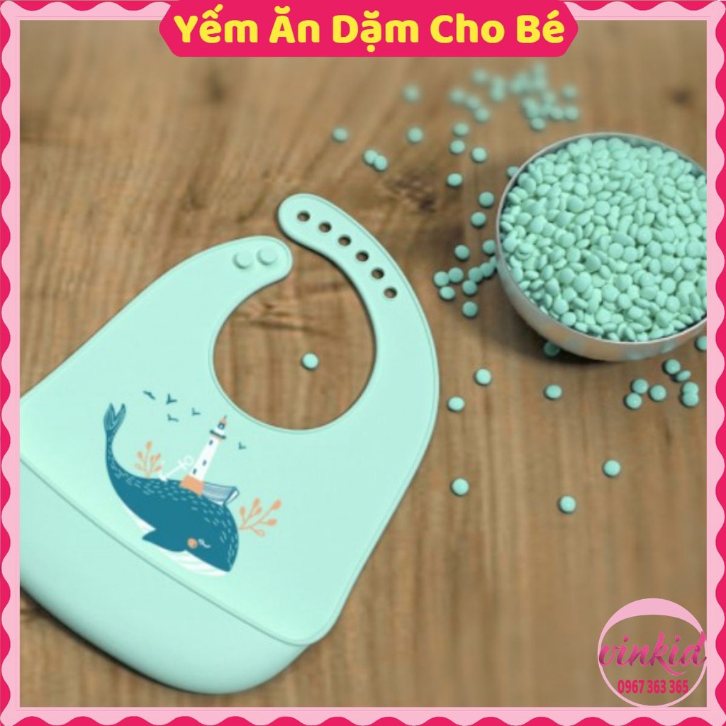 Yếm ăn dặm cho bé silicon mềm dẻo có máng chống thấm nước đa năng nhiều chủ đề màu sắc VINKID