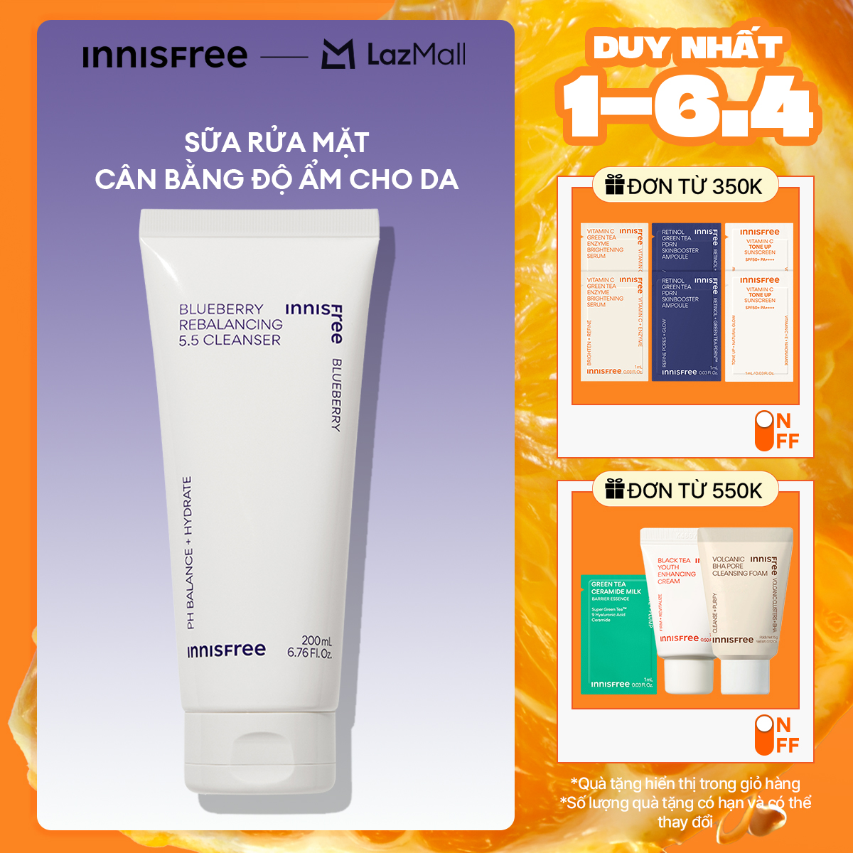 Sữa rửa mặt cân bằng giữ ẩm da INNISFREE Blueberry Rebalancing 5.5 Cleanser