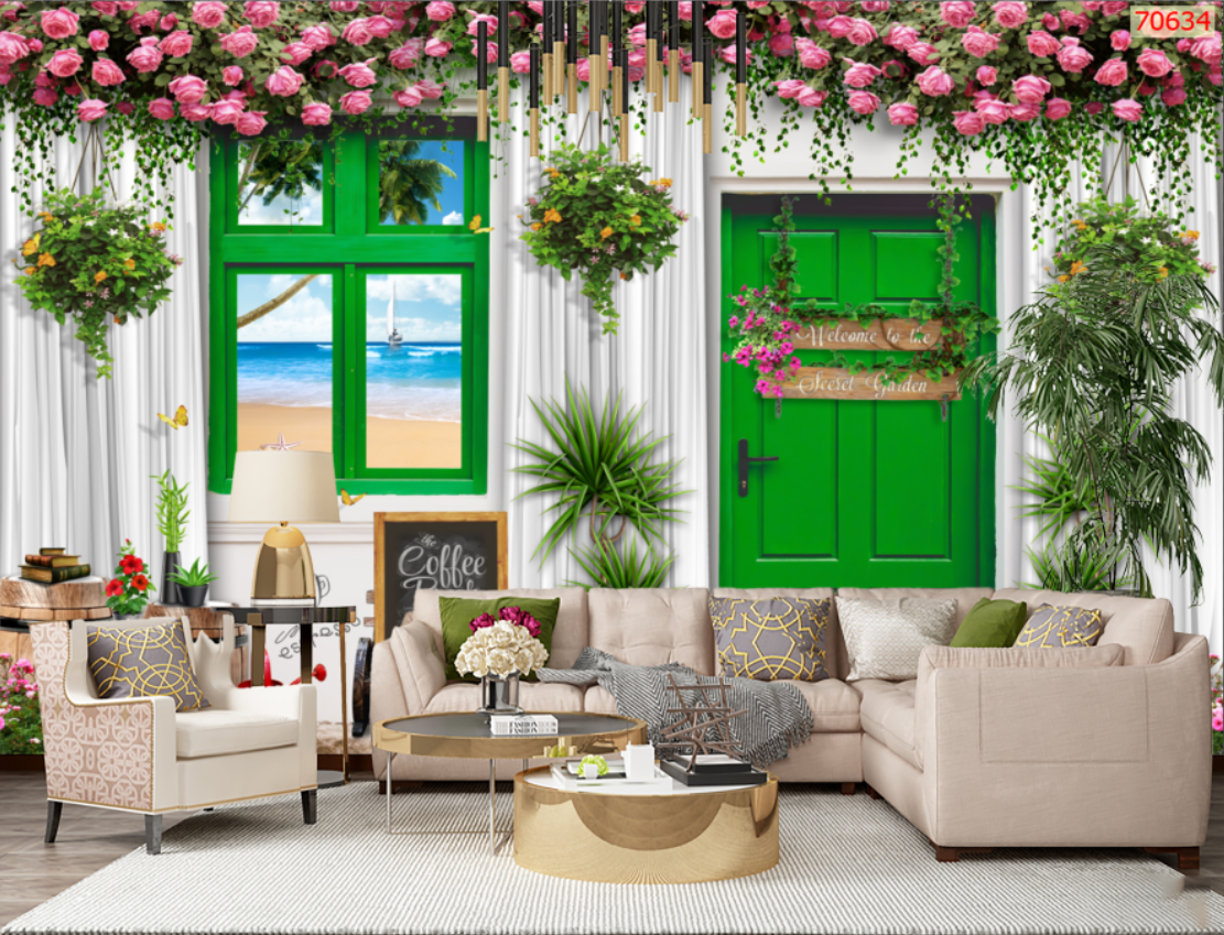 Tranh dán tường 3D trang trí quán cafe trà sữa trà chanh giá rẻ đẹp chất liệu decal pp keo sẵn bóc dán PA