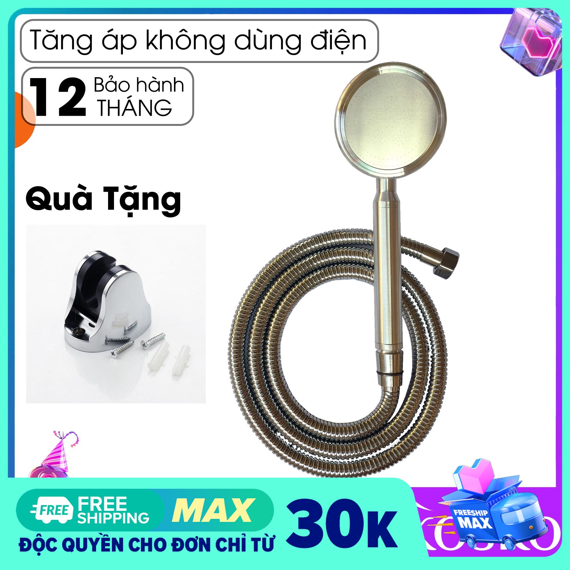 Bộ Vòi Sen Tăng Áp 400% Nhôm nguyên khối Công Nghệ Nano Siêu tiết kiệm nước - Mẫu mới 2019, Họa tiết xước phay cao cấp (Bao gồm 1 vòi sen – 1 dây nước – 1 gài) Dễ dàng lắp đặt không cần gọi thợ
