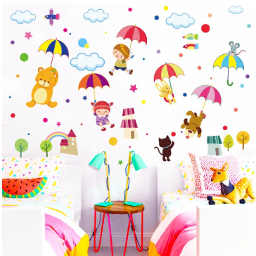 Decal dán tường trang trí phòng bé Thú che ô TL62