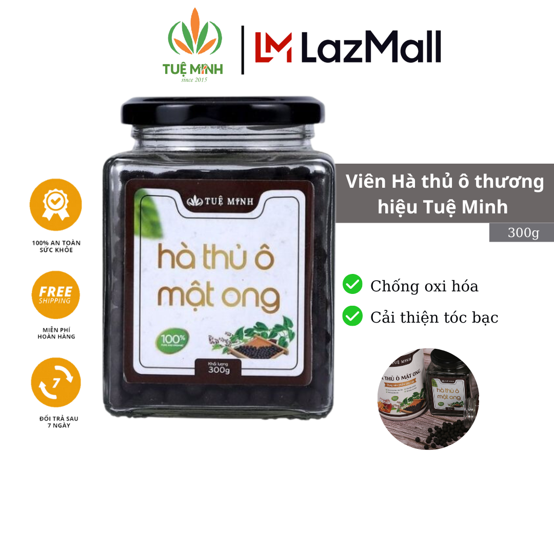 Viên hà thủ ô Tuệ Minh đã chế đậu đen, mật ong - Làm đen tóc, dưỡng tóc chắc khỏe, giảm rụng tóc, tóc bạc sớm, kích thích mọc tóc, mọc râu, giúp ngủ ngon, giảm stress, căng thẳng