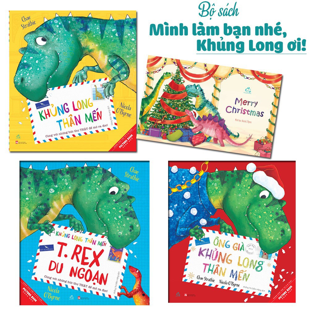 Sách- Bộ 3 cuốn Song ngữ Khủng Long Thân Mến tặng kèm thiệp giáng sinh