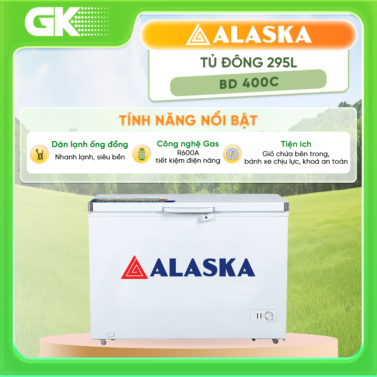 Tủ đông alaska 295 lít bd-400c - bd 400c - tủ có khóa an toàn tủ được trang bị 4 bánh xe - giao toàn quốc