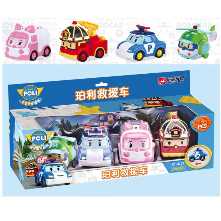 Xe ô tô mô hình robocar poli chạy đà cỡ lớn gồm 4 xe tương ứng 4 nhân vật : Poli Roys Amber Heli