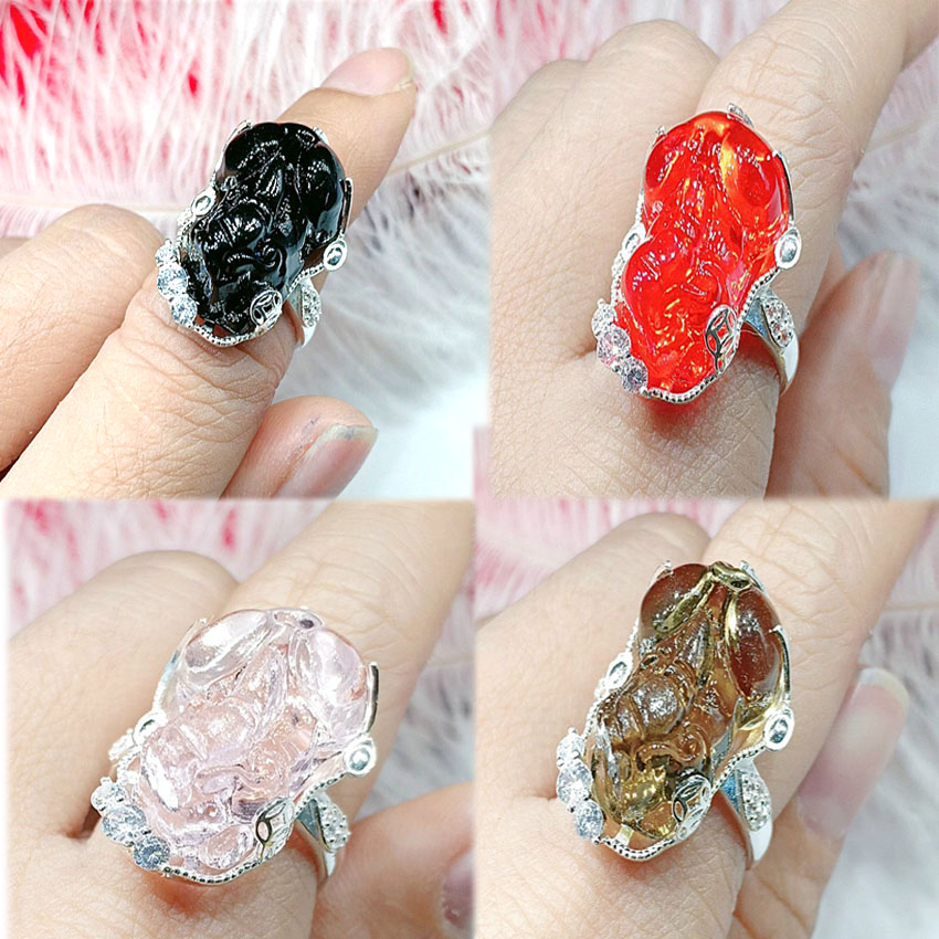 Nhẫn nữ bạc 925 nguyên chất 100% mặt trên tỳ hưu đa màu tùy ý chọn - phong thủy cùng màu sắc theo mệnh, hút tài lộc cho chủ nhân - caraven silver