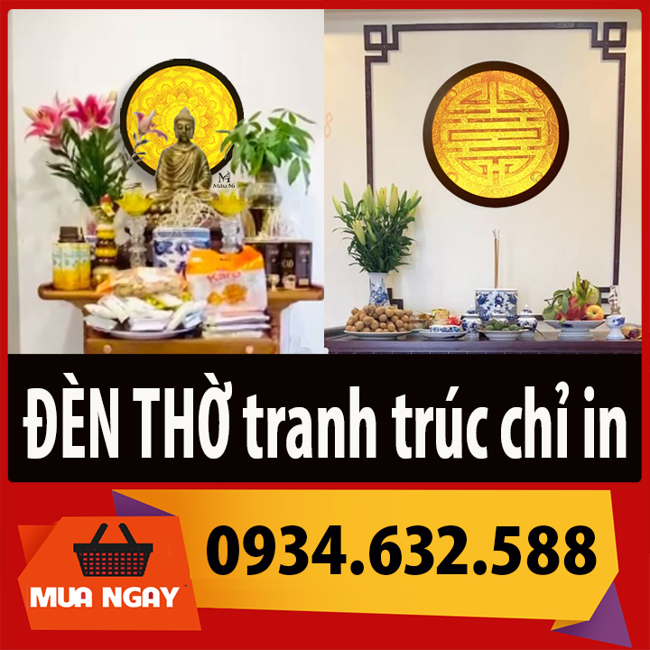 ĐÈN THỜ Tranh Trúc Chỉ In Mâu Ni 198, Đk 40Cm, Lá Bồ Đề , ... Hào quang phật đế sen, hào quang phật 