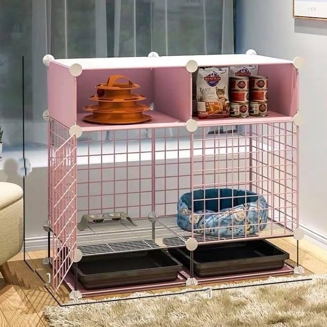 Chuồng Chó lắp ghép 2 Ô có mái + ô để đồ - kèm khay vệ sinh .