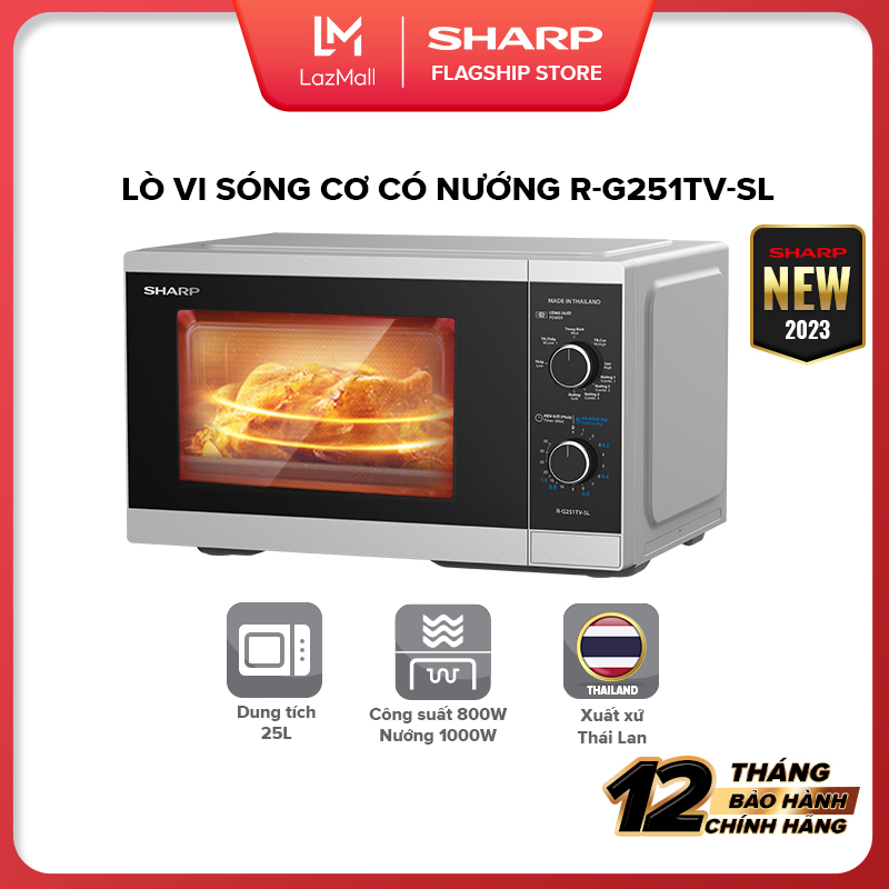 Lò Vi Sóng Cơ Có Nướng RG251TVSL/BK 25L Công Suất 800W 5 Mức Công Suất Bảo Hành 12 tháng