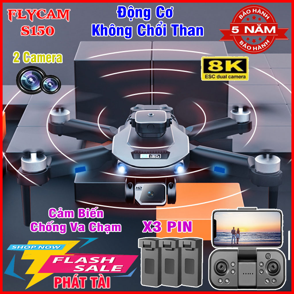 Flycam - Flycam có camera4k giá rẻ S150 - Flycam mini - Flycam động cơ không chổi than - Máy bay điều khiển từ xa