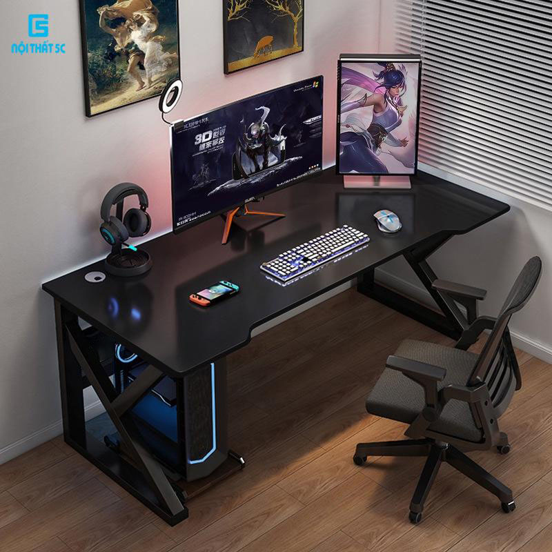 Bàn làm việc, bàn gaming chữ K 1.2m và 1m chân sắt sơn tĩnh điện chắc chắn bền bỉ, mặt gỗ mdf chống ẩm, bàn học, bàn để máy tính kèm phụ kiện 2 món và lỗ luồn dây điện thông minh