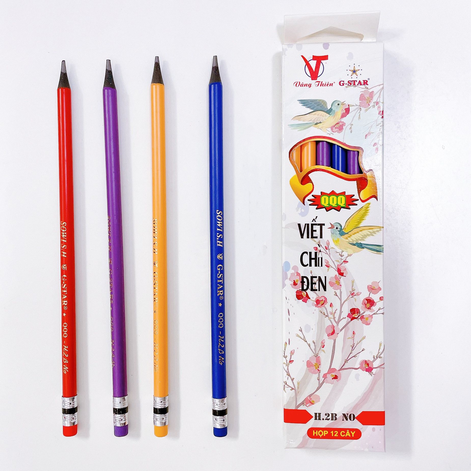 Hộp 12 cây bút viết chì gỗ gstar ruột đen qqq h.2b