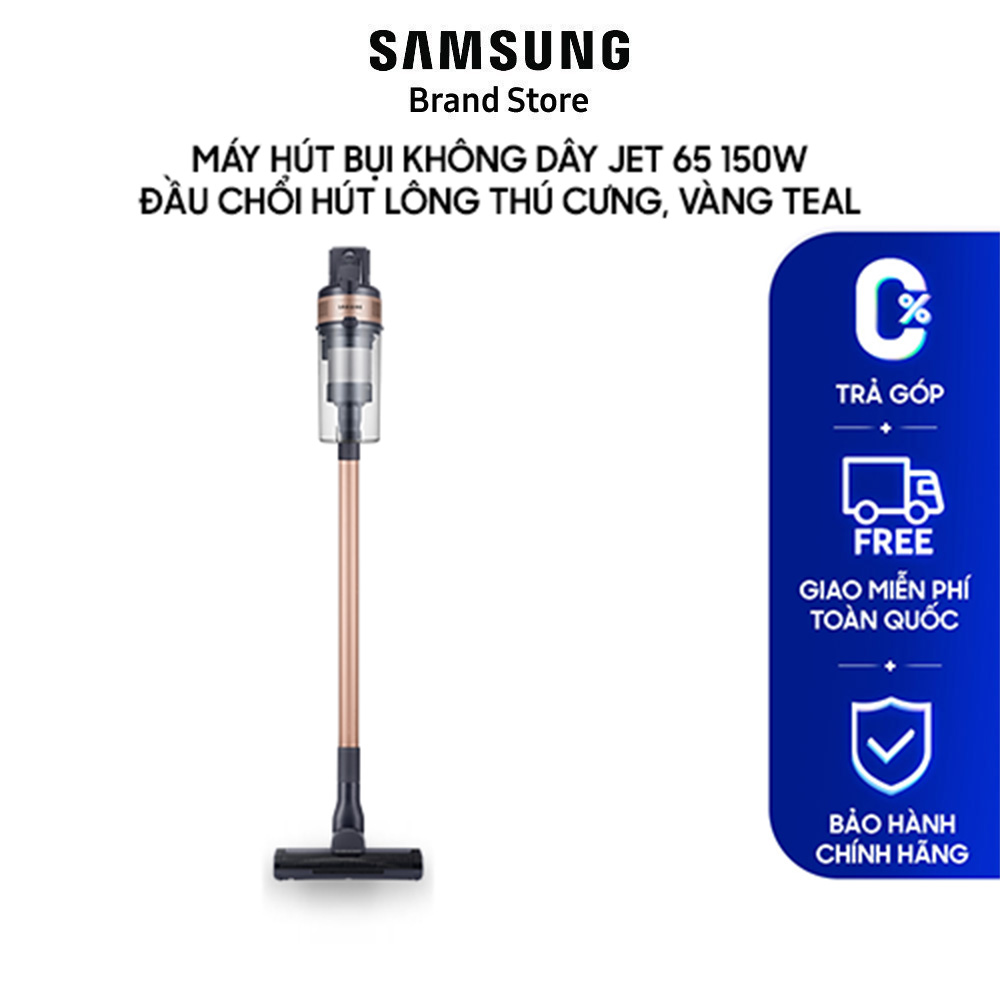 [Freeship] Máy Hút Bụi Không Dây SAMSUNG Jet 65 150W Với Đầu Chổi Hút Lông Thú Cưng, Vàng Teal