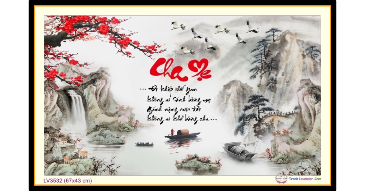 Tranh thêu chữ thập thư pháp cha mẹ lv3532 kt67x43cm