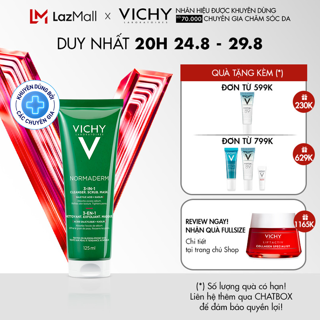 Gel Cát Tẩy Tế Bào Chết Ngăn Ngừa Mụn 3 Tác Dụng Vichy Normaderm 3 in 1 Scrub 125ml