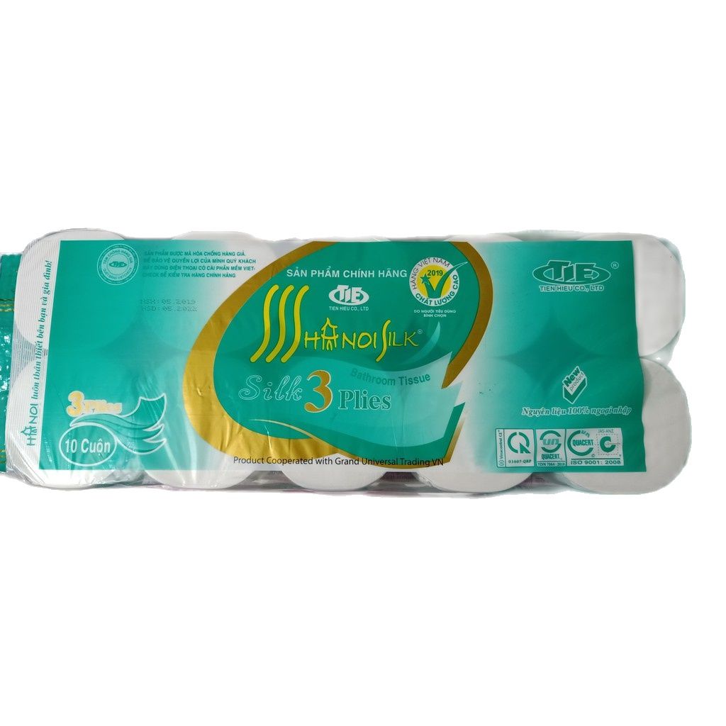 Giấy vệ sinh hà nội không lõi màu xanh 3 lớp ,10 cuộn 1.6kg