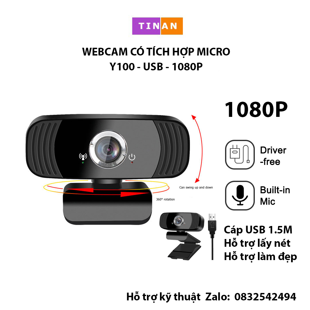 Webcam y100 có tích hợp micro, sử dụng để gọi, dạy học trực tuyến, hội nghị