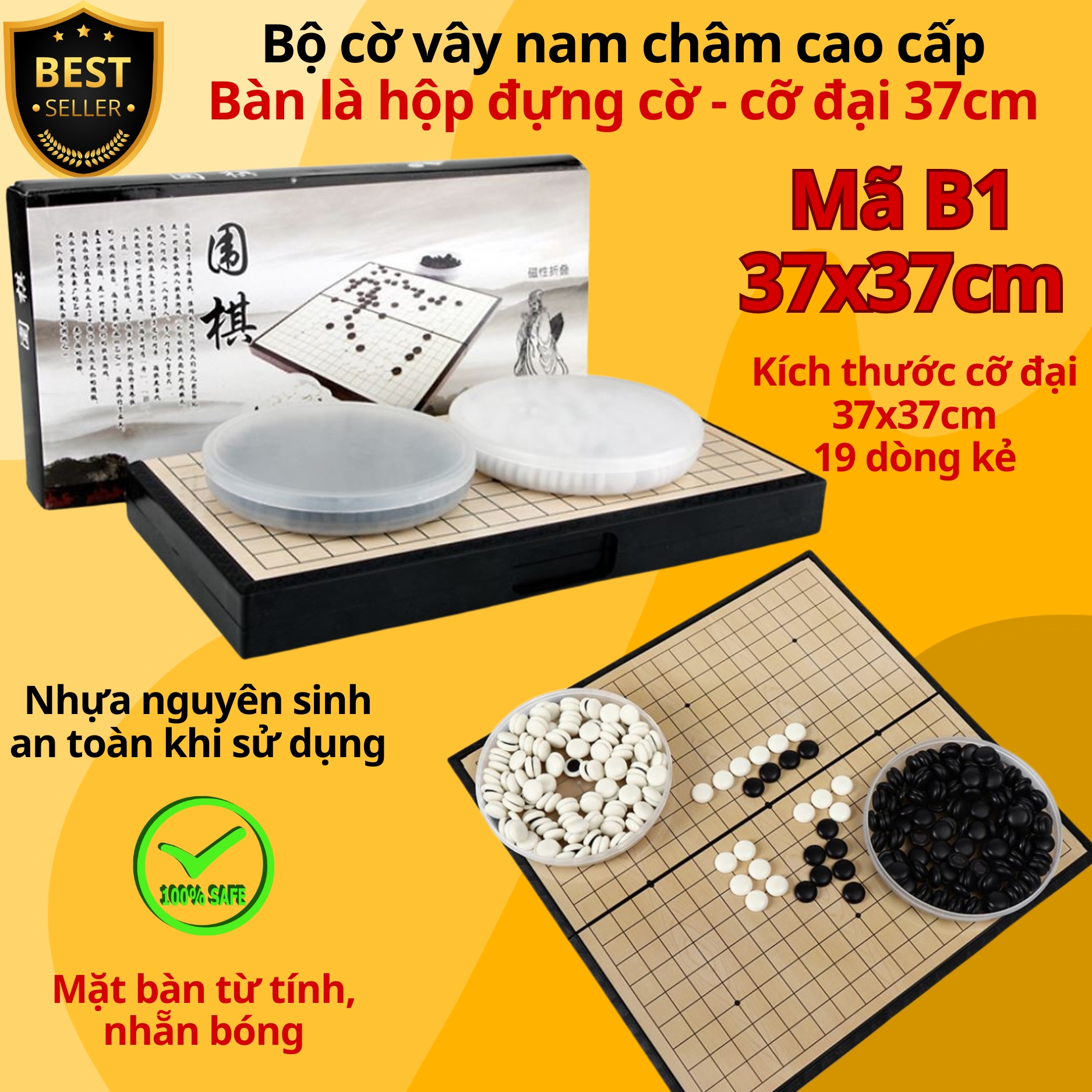 Bộ cờ vây nam châm kích thước 28.5x28.5cm và 37x37cm kiêm cờ caro cao cấp, có bàn là hộp đựng - Hàng chính hãng D Danido