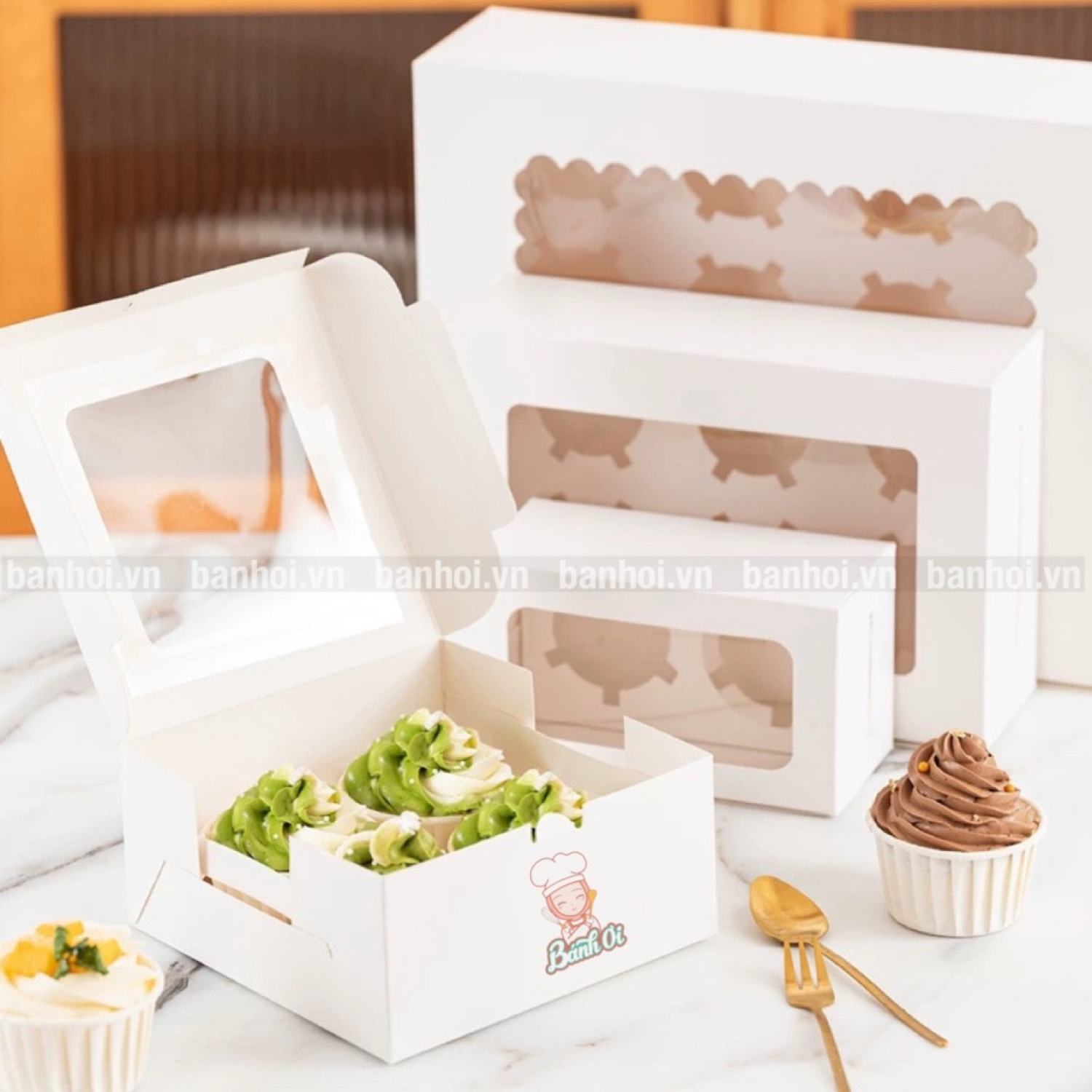 Hộp đựng bánh Cupcake trắng, hộp giấy đựng bánh cupcake