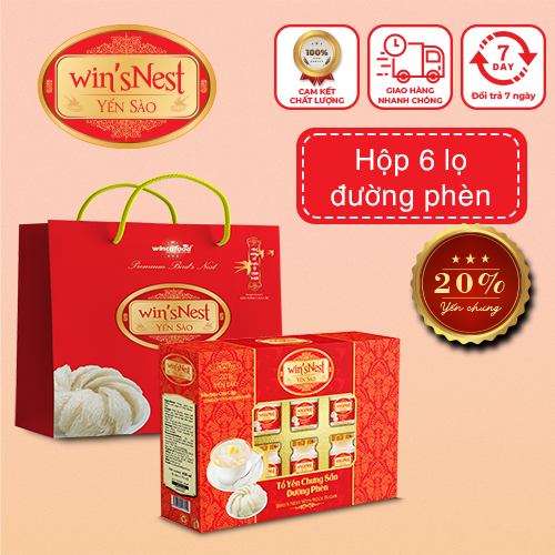 Yến sào win'sNest (20%) tổ yến chưng sẵn đường phèn (6 lọ/hộp)