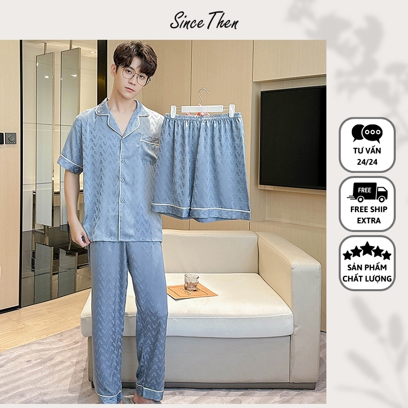 Set 3 món đồ ngủ nam cao cấp tiện lợi, đồ ngủ nam cao cấp mặc nhà (Kèm quần ngắn như ảnh) - Since Then