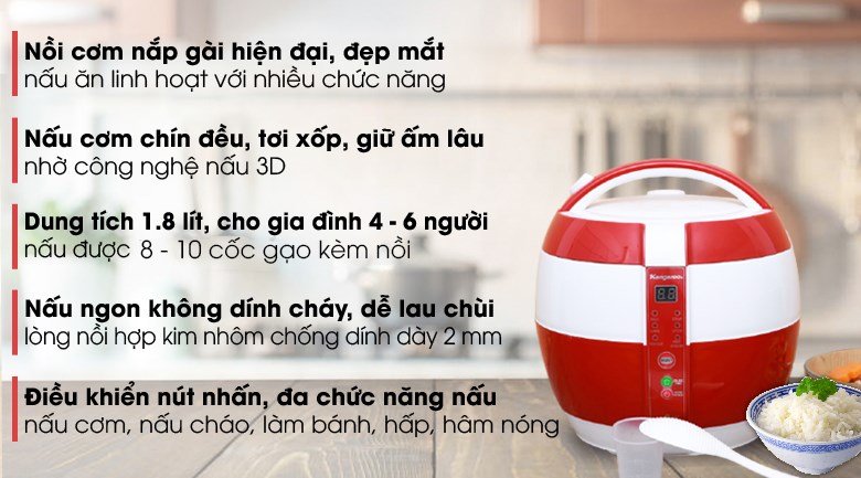 Nồi cơm điện nắp gài kangaroo 1.8 lít kg835