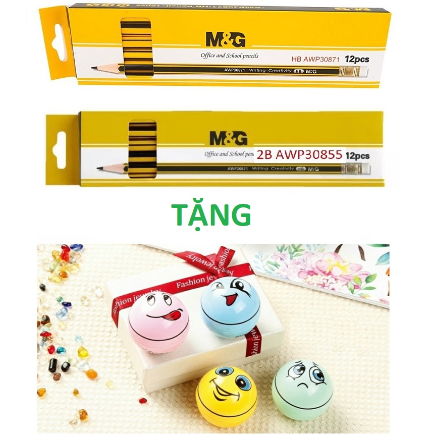 Hộp 12 cây bút chì gỗ 2b/hb m&g - awp 30855 / 30871 i tặng 01 gọt chuốt chì