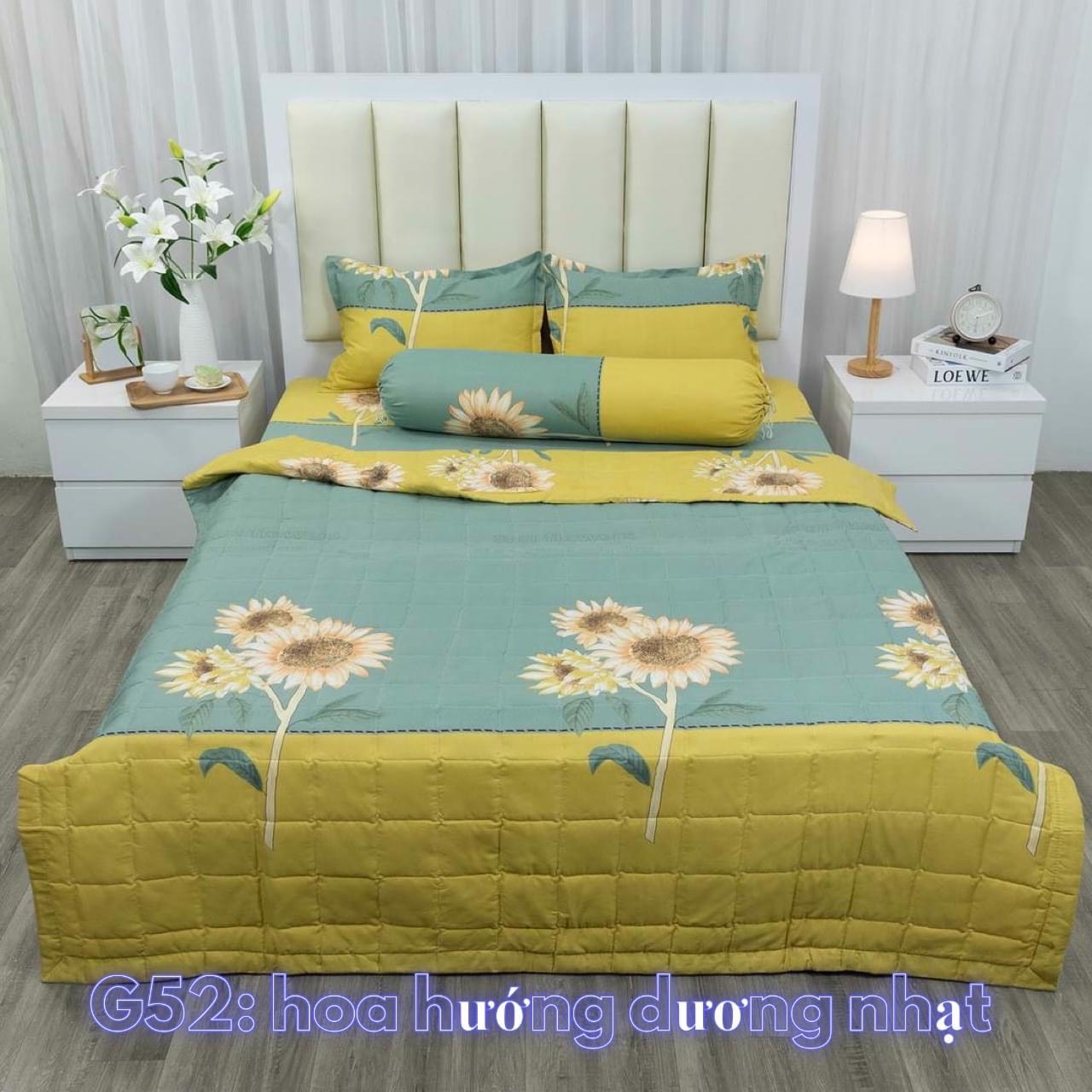 Bộ chăn ga vỏ gối 5 món - 4 món cotton poly hoa xanh - bộ ga trải giường - bộ chăn ga