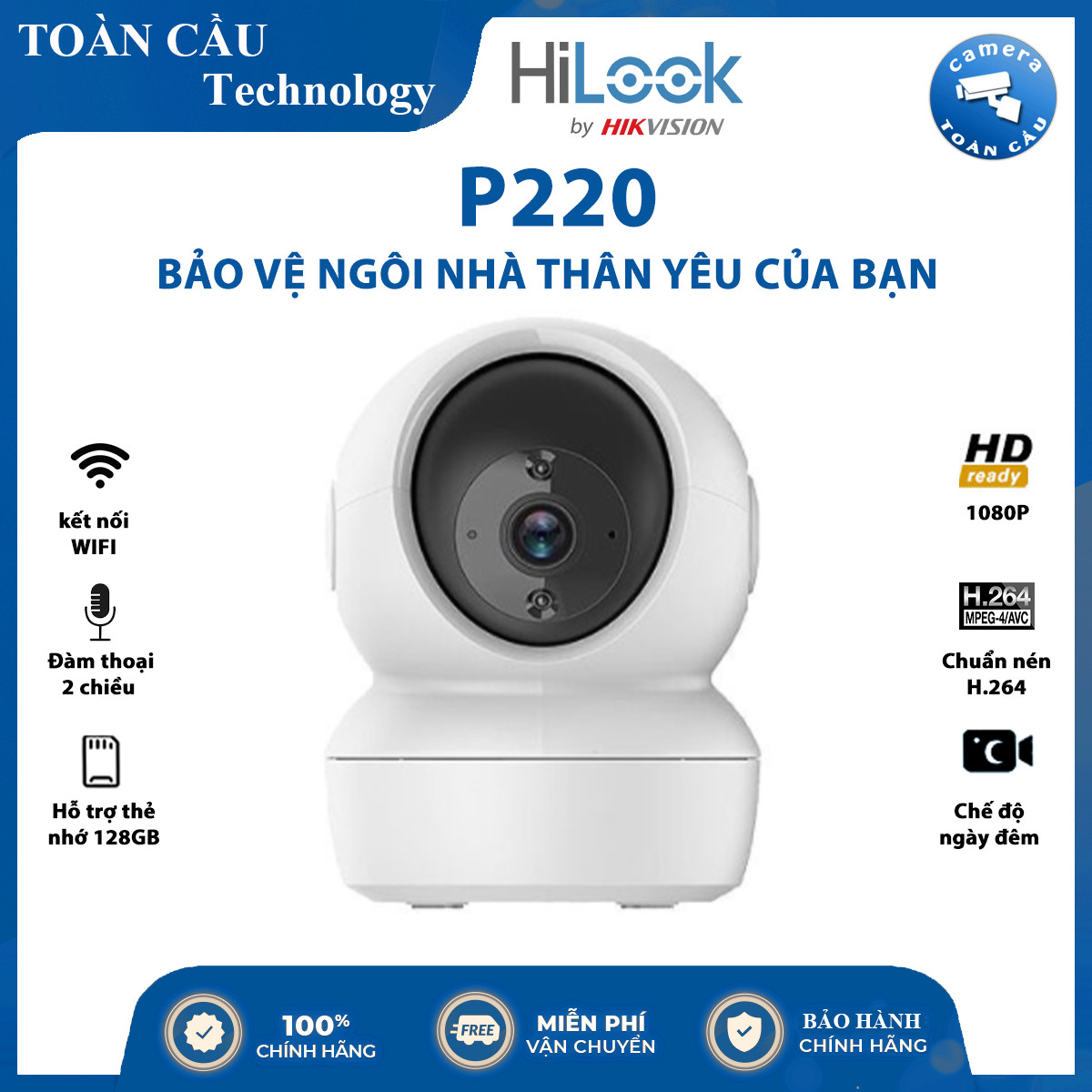 [HCM][100% CHÍNH HÃNG] Camera WiFi 2.0MP HiLook IPC-P220-DW  - Camera Không Dây Quay Quét 360 Siêu Đẹp Siêu Bền