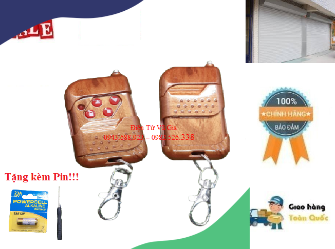 Remote Điều khiển cửa cuốn học lệnh, loại vân gỗ đẹp- Hàng chính hãng mới 100% Tặng kèm Pin!!!