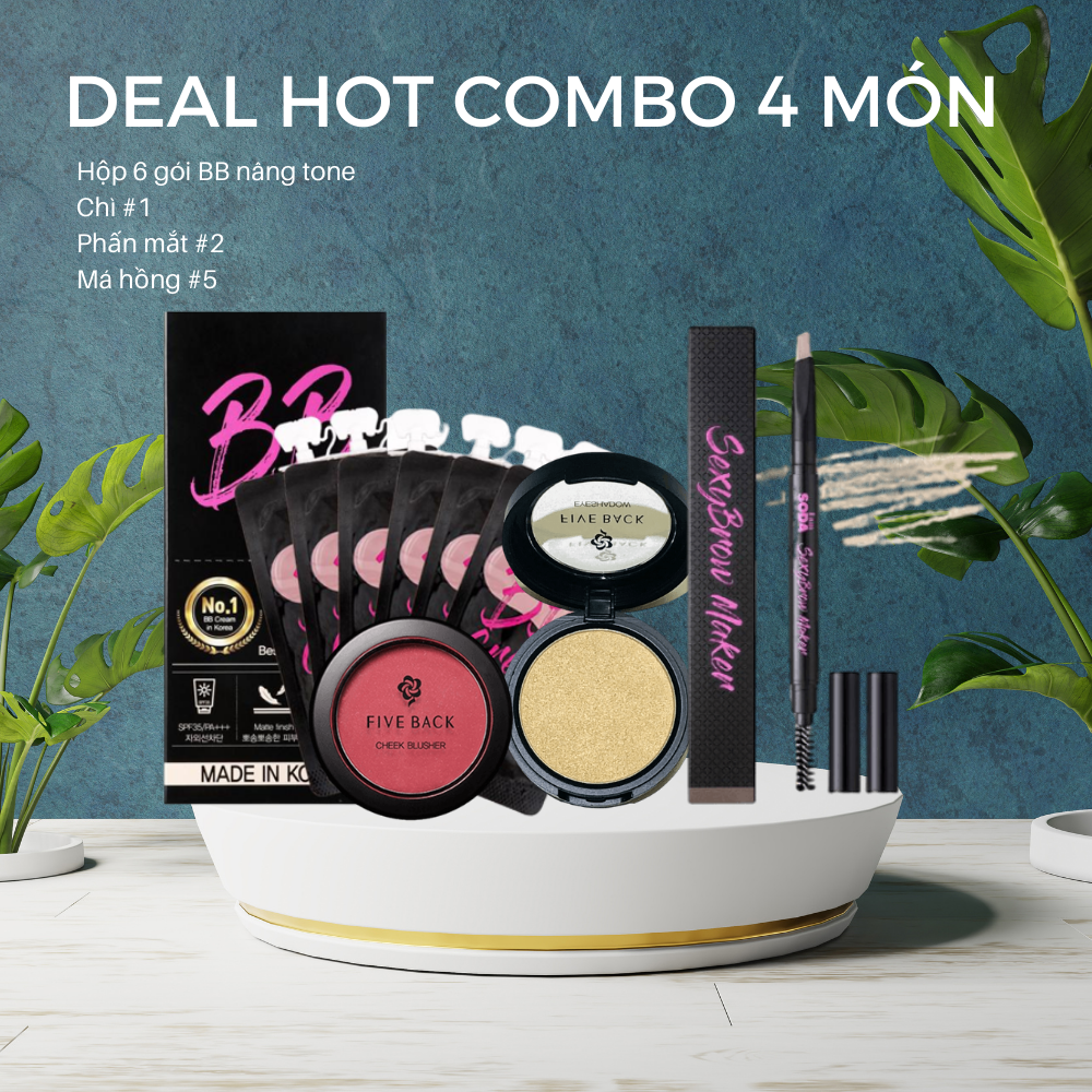Bộ trang điểm Hàn Quốc cao cấp 4 món / bộ trang điểm quà tặng, tri ân + phấn má hồng #5 + Chì #1)