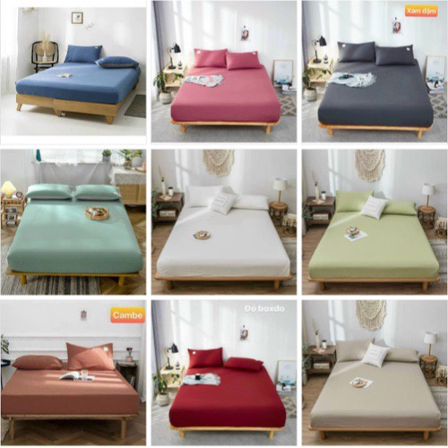Bộ ga gối cotton tici 01 ga 02 vỏ gối nằm nhập khẩu sét ga gối tici một màu bo chun theo đệm