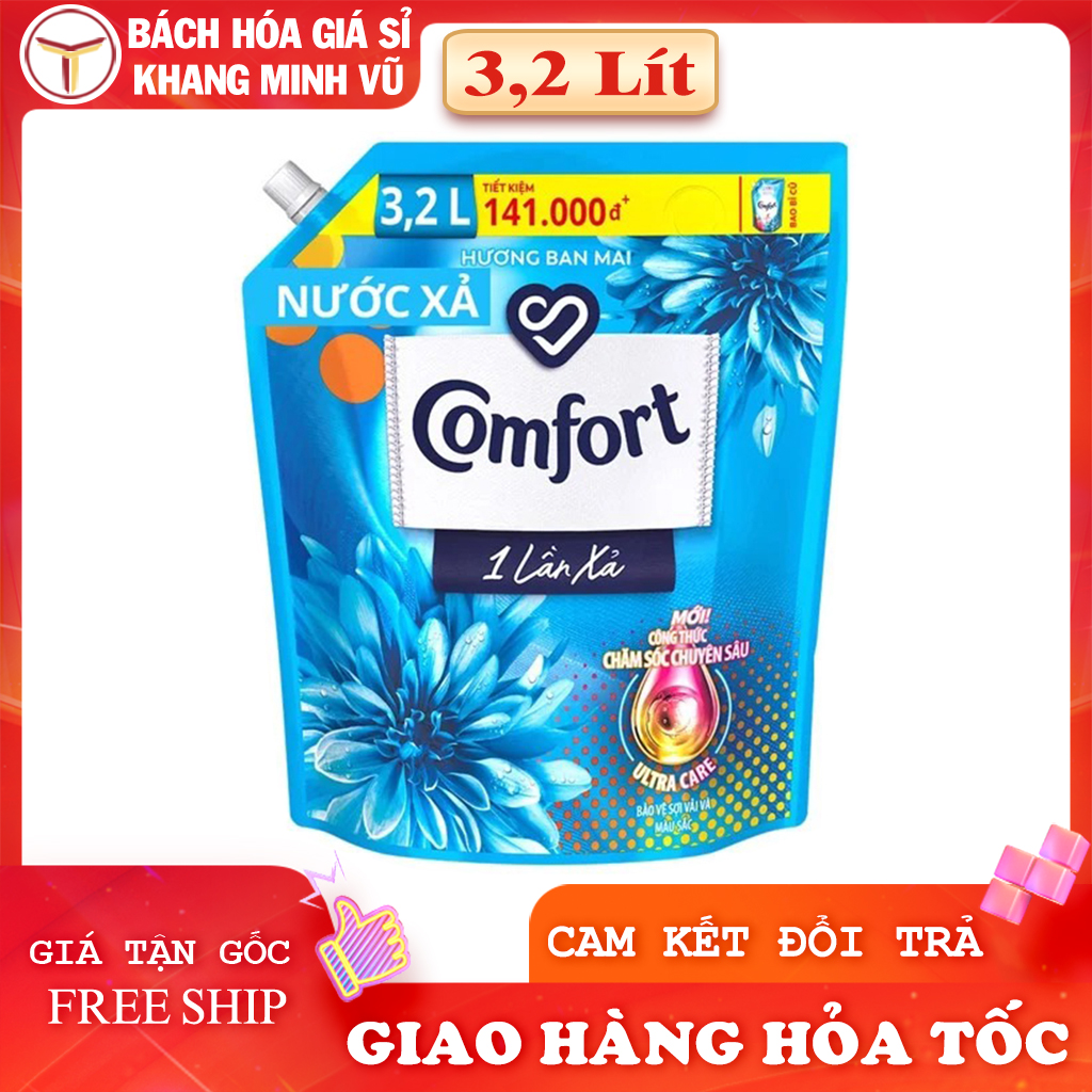 Nước xả comfort 3,2 lít đậm đặc 1 lần xả hương ban mai làm mềm vải