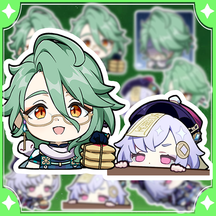 Sticker Baizhu và Qiqi nhà thuốc Bubu - Hình dán chibi baizhu và qiqi