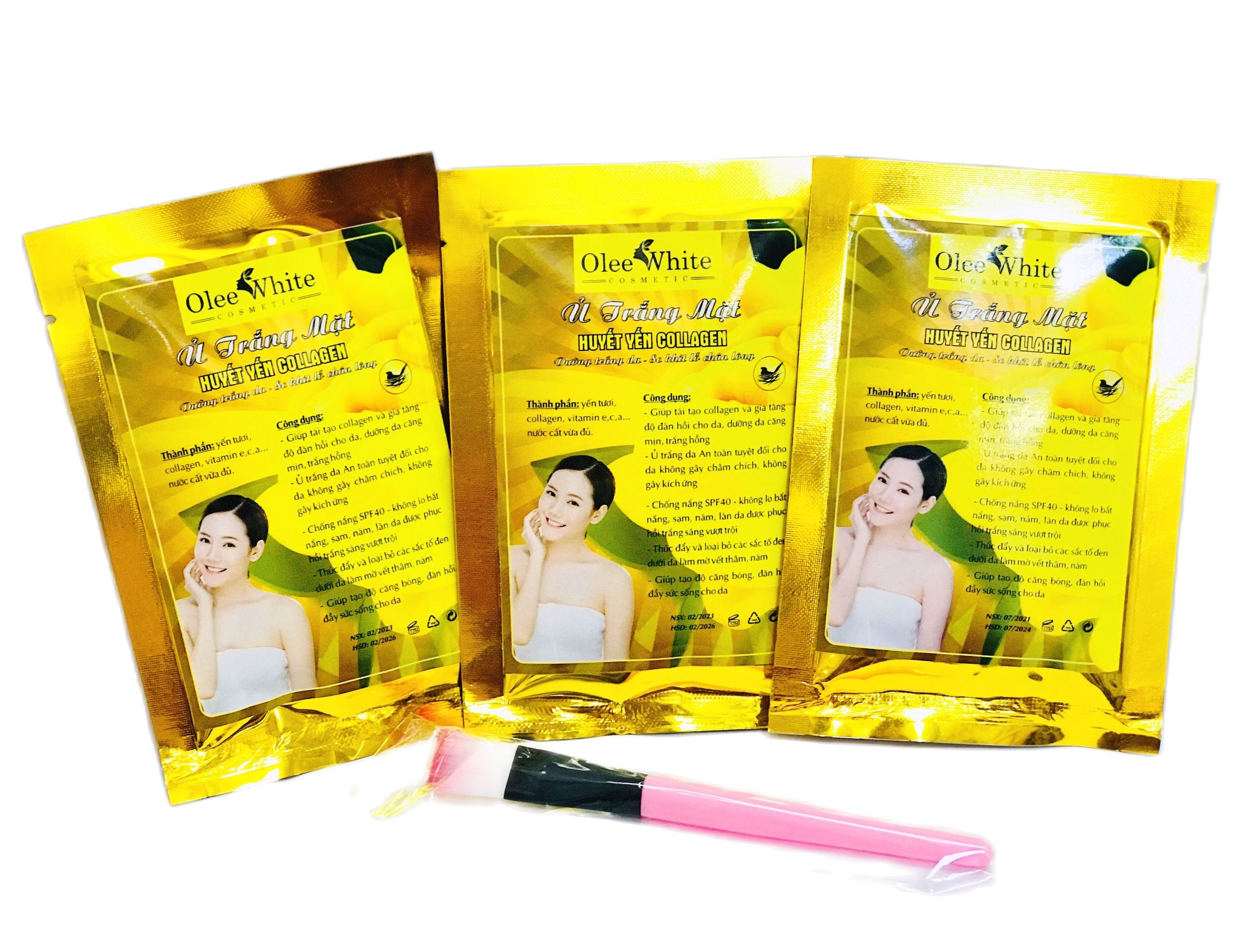 Set 3 Gói Ủ trắng mặt huyết yến collagen Olee White tặng cọ - mặt nạ ủ trắng Olee White