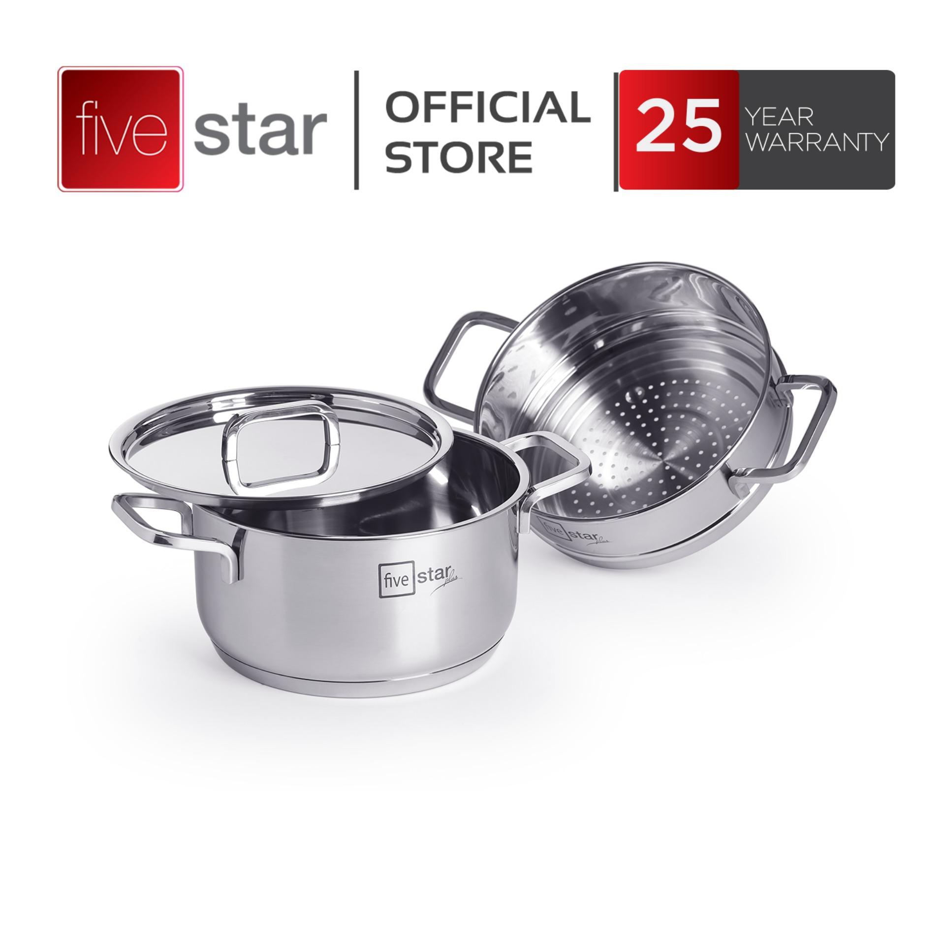 Bộ xửng hấp 3 đáy inox 304 FiveStar Plush nắp inox 20cm  , dùng được mọi bếp , bảo hành 25 năm