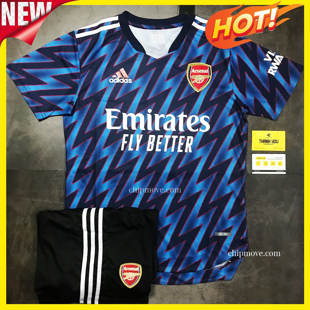 Áo bóng đá Arsenal xanh sọc 2021 xanh sân khách Thái cao cấp