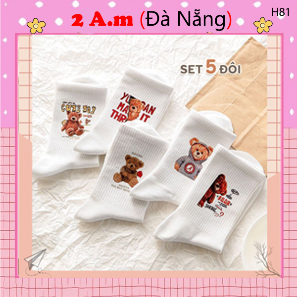 Tất vớ nữ hoạ tiết gấu teddy dễ thương-Tất vớ cotton hoạ tiết xinh xắn