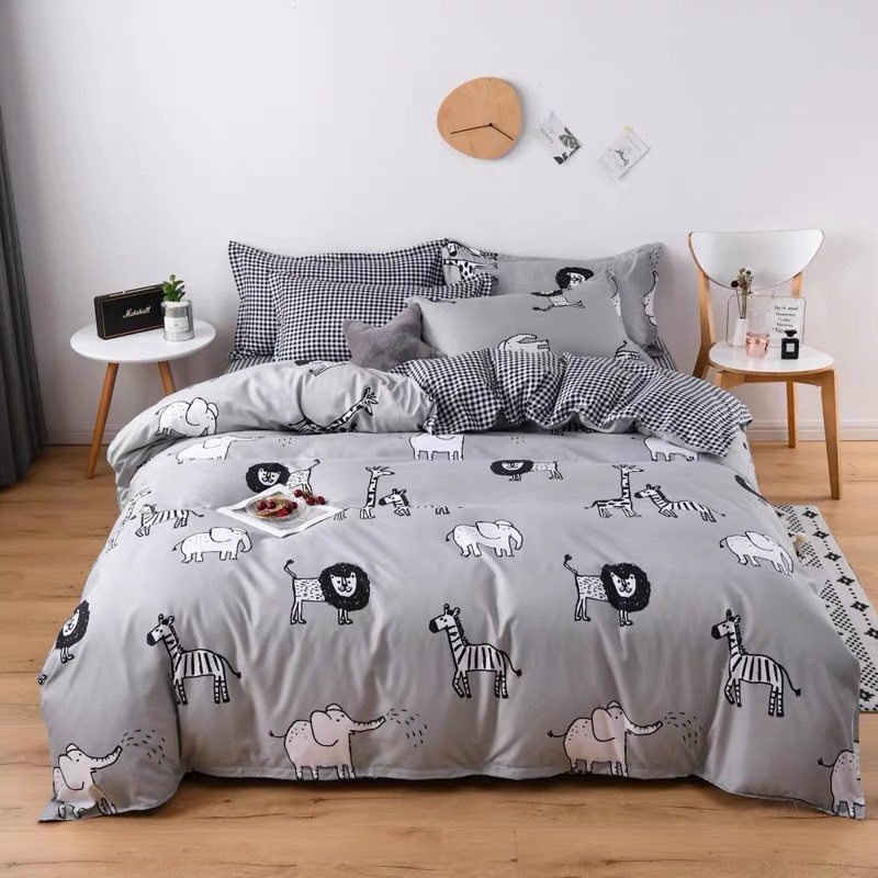 Bộ chăn ga gối cotton poly vườn thú