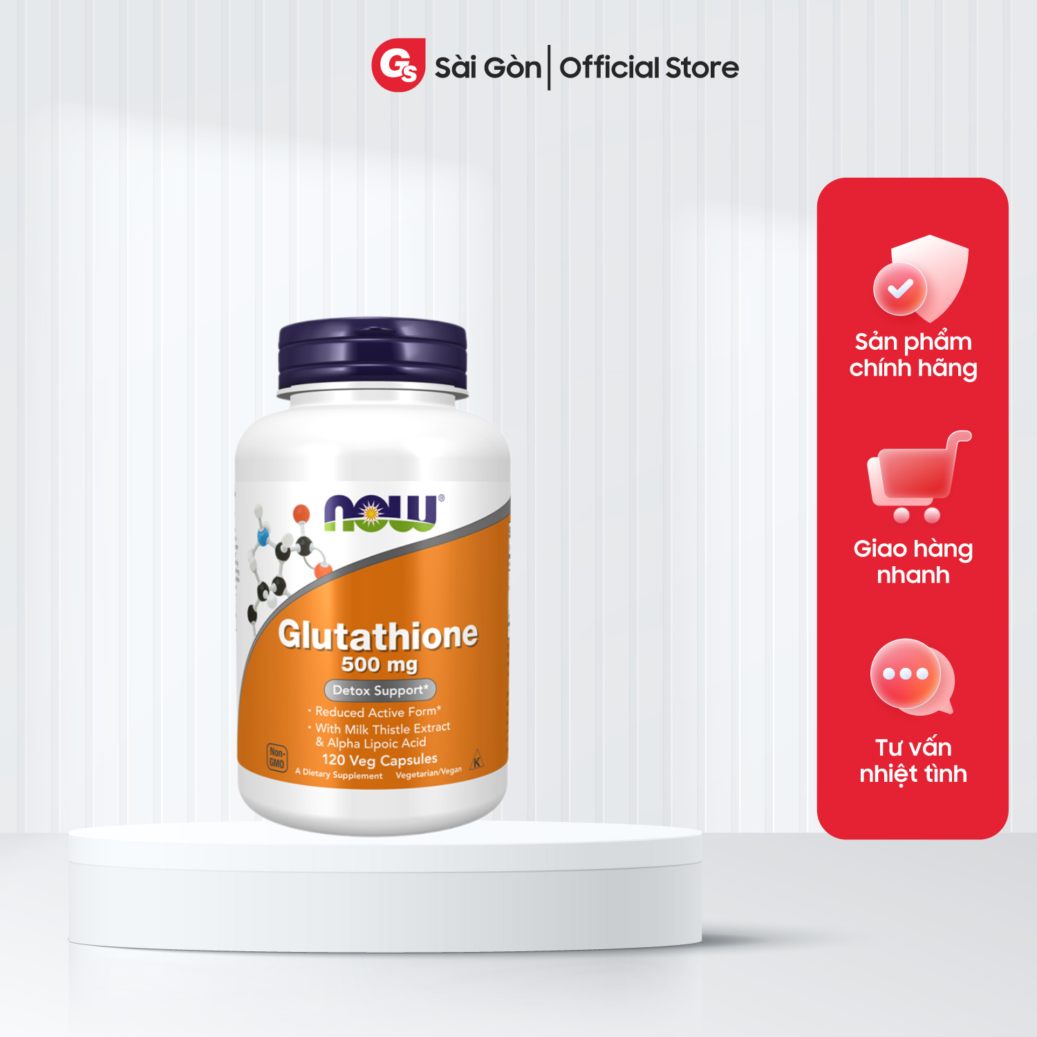 Viên uống trắng da Now Glutathione 500 Mg, (60 viên) nhập khẩu Mỹ - Gymstore