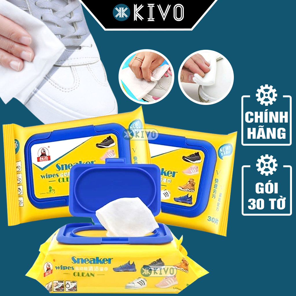 Khăn giấy lau giày sneaker gói 30 miếng - giấy lau đa năng, khăn lau sạch giày sneaker, thể thao, dép, khăn lau giày siêu sạch chuyên dụng - kivo