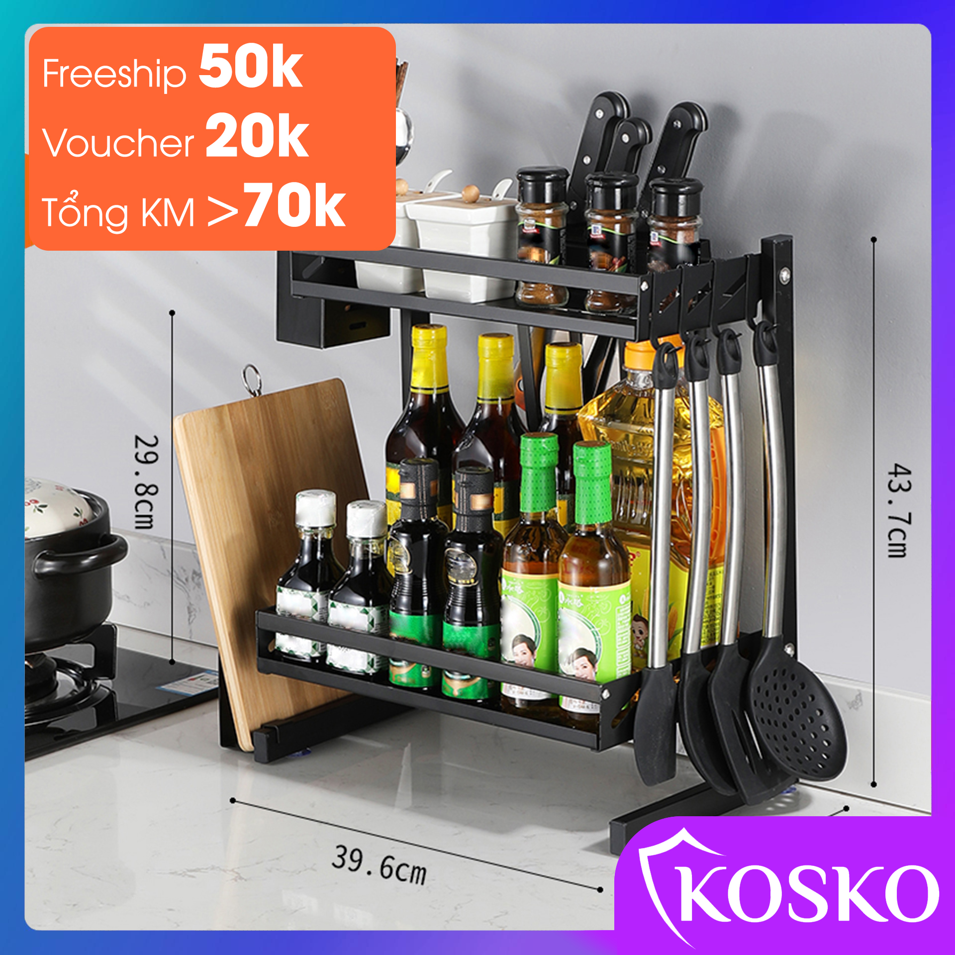 Kệ để đồ nhà bếp KOSKO, kệ gia vị nhà bếp inox 304 sơn tĩnh điện, kệ nhà bếp đa năng Kosko (Bảo hành 12 tháng - 1 đổi 1 trong 7 ngày), kệ đựng gia vị 2 tầng