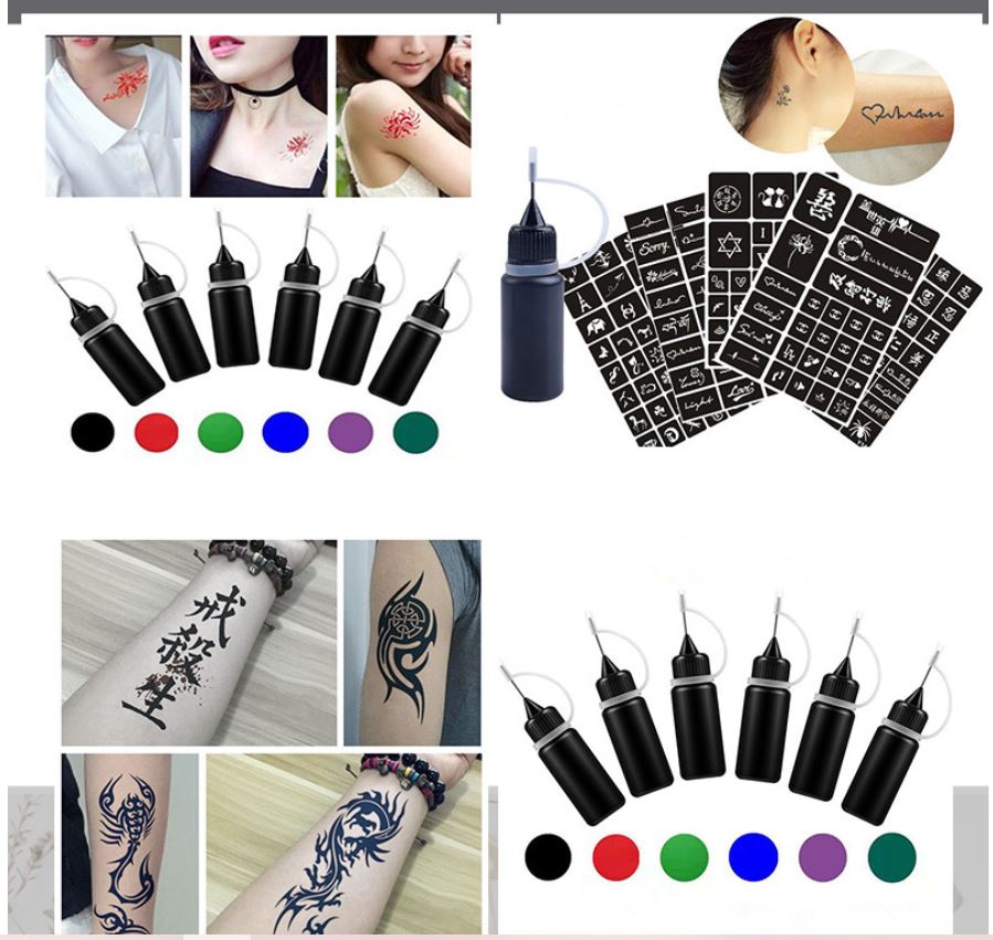 ( Bộ gồm mực + khuôn ) Hình Xăm TaToo Ngẫu Nhiên Tạm Thời ,Mực Săm tạm thời 15 Ngày, Hình Dán Tạm Thời