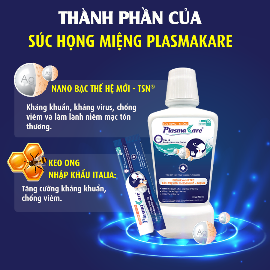 Combo 3 Nước súc miệng, nước súc họng, súc họng miệng Nano Bạc PlasmaKare chai mini 150ml: Dịu họng, Giảm ho, Sạch đờm