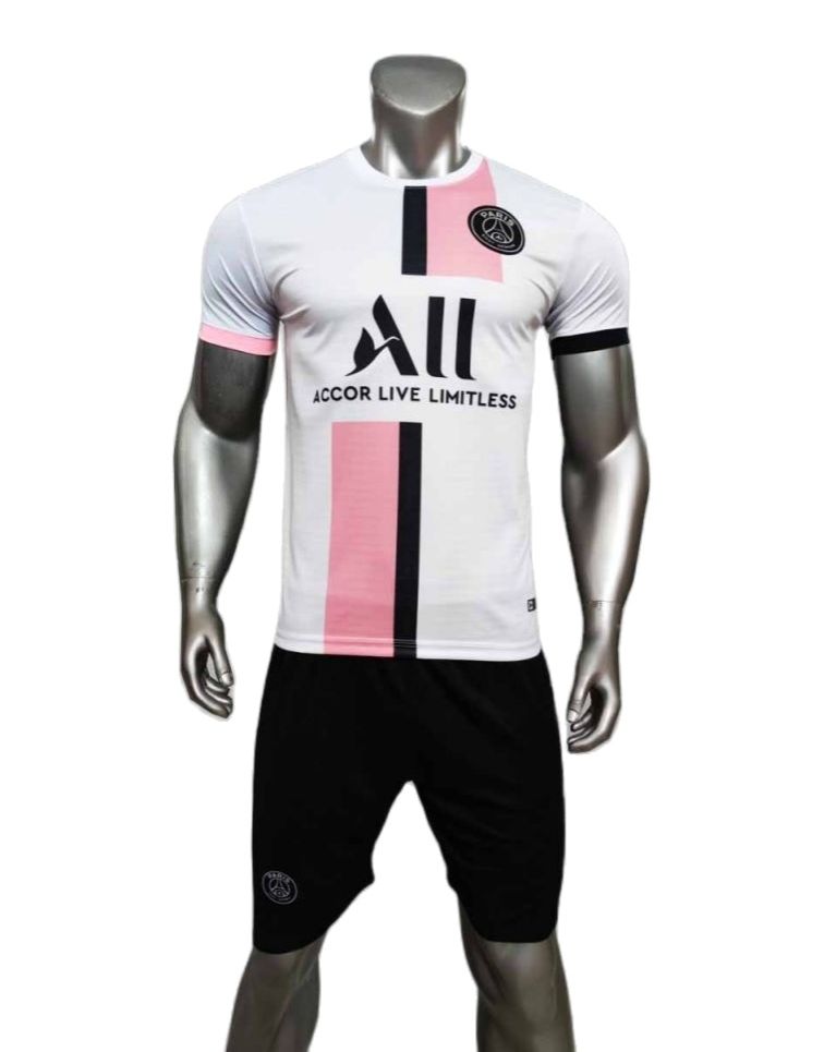 Bộ Quần Áo Bóng Đá Paris Saint Germain Psg Sân Khách Màu Trắng Hồng Vải Thun Lạnh Cao Cấp